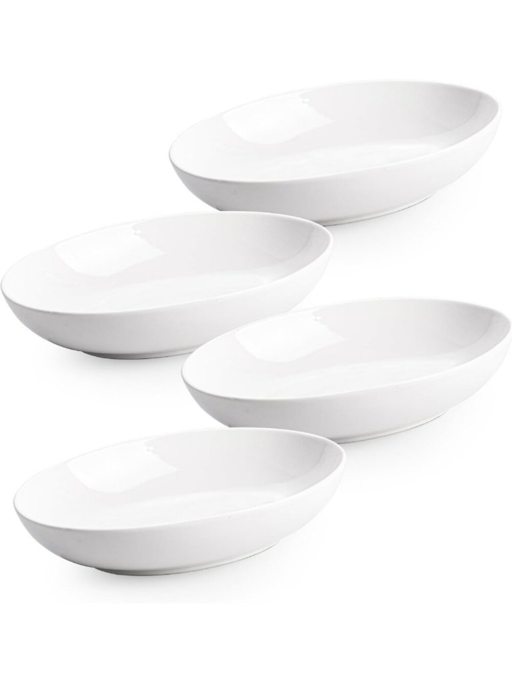 Set of 4 Oval Small Serving Bowls - 8" White Ceramic for Salad, Pasta, Snacks